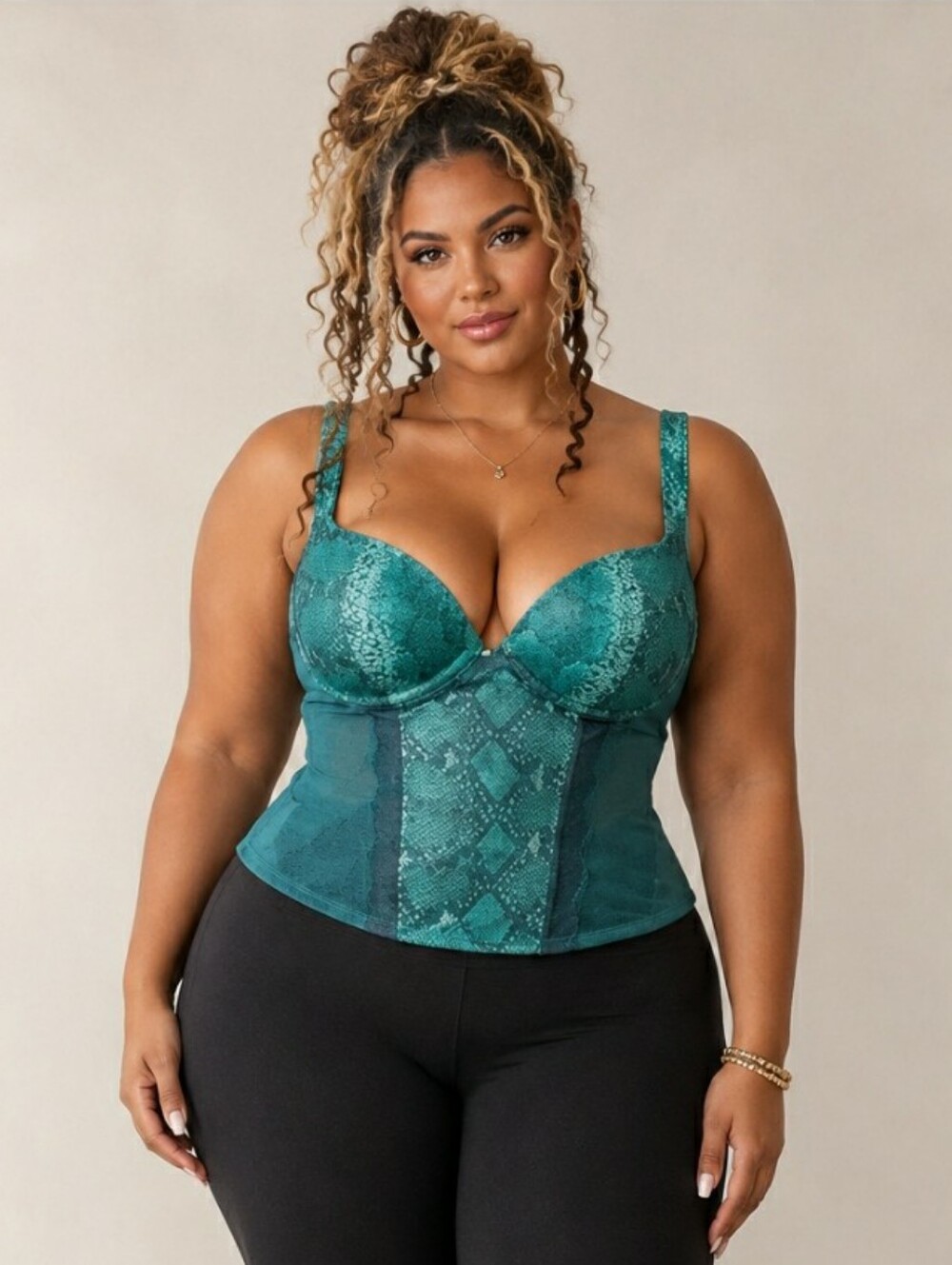 Corset Python Snake Print Teal Green Bustier Top Mermaid Whimsical 18/20